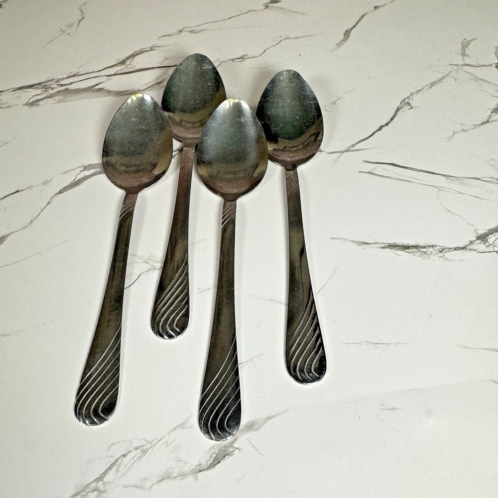 PFF100 By Pfaltzgraff STAINLESS Steel Flatware‎ Swirls 4 Tablespoons Soup Spoons